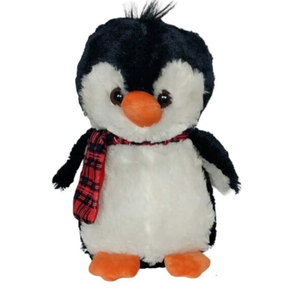 HugFun Christmas Penguin Black White Red Plaid Scarf Plush Stuffed Animal 13" - Picture 1 of 7